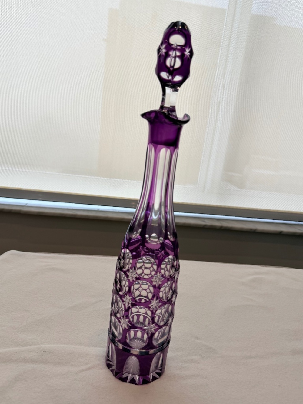 Vibrant Amethyst Cut-to-Clear Crystal Decanter with Matching Stopper